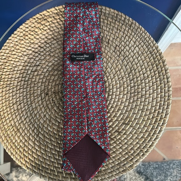 Vintage Christian Dior Monsieur Collection Red Blue & Green Polyester Tie - Picture 4 of 6